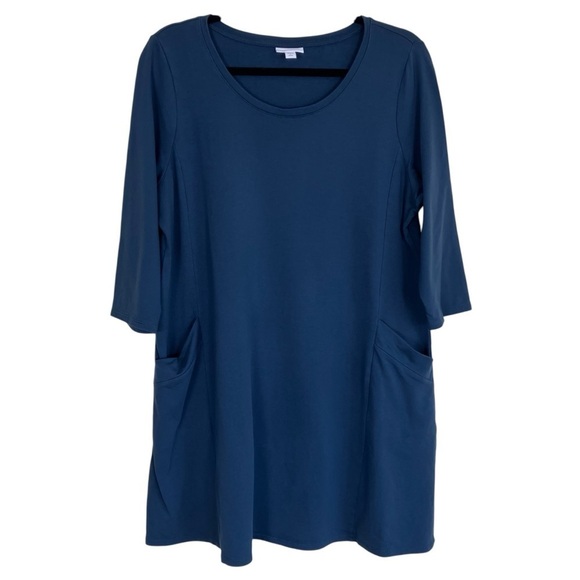 J. Jill‎ Pure Jill Womens Scoop Neck A-Line Dress Pima Cotton Ocean Blue Sz L - Picture 1 of 16